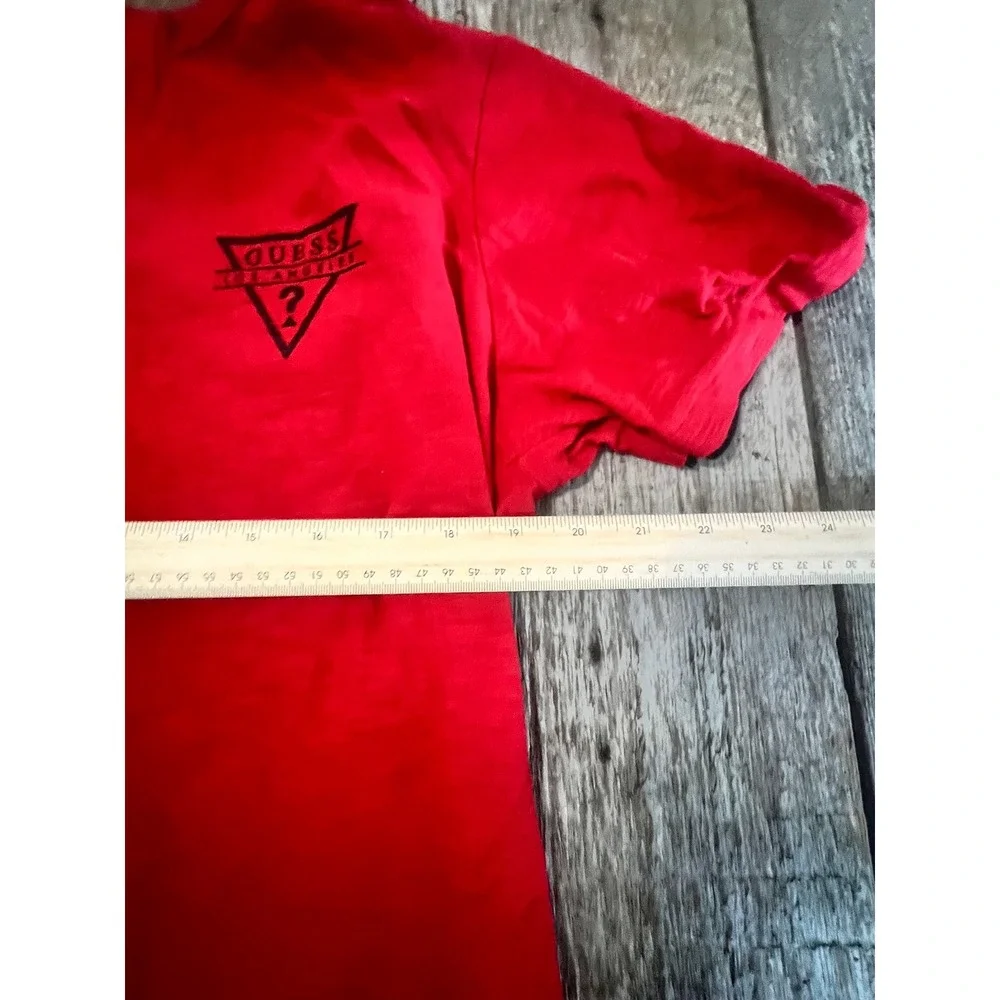 Guess Los Angeles Mens Red Henley Short Sleeve Logo T-Shirt Size Large - Picture 2 of 4